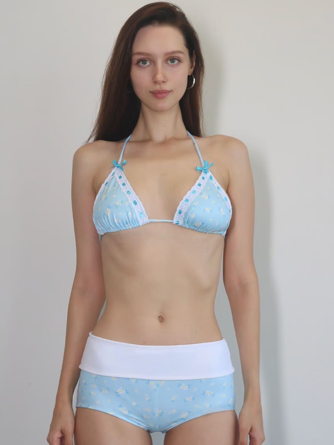

LULU & SKY Floral Printed Halter Neck Swim Bikini Set, Blue