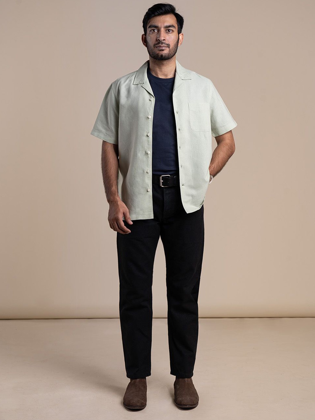 

Monks of Method Men Comfort Cuban Collar Solid Casual Shirt, Lime green