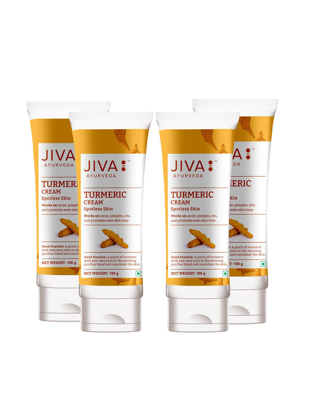 

Jiva Set Of 4 Turmeric Cream For Acne, Pimples, Zits & Uneven Skin Tone - 100g Each, Yellow