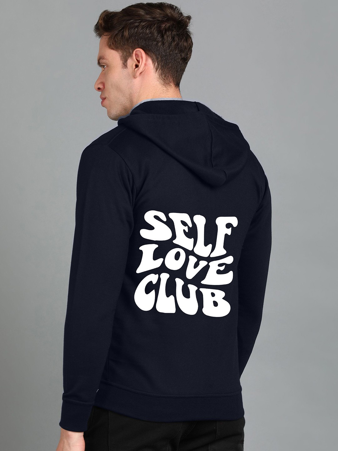 

FALTU.CO Men Typography Printed Hooded Ribbed Cotton Sweatshirt, Navy blue