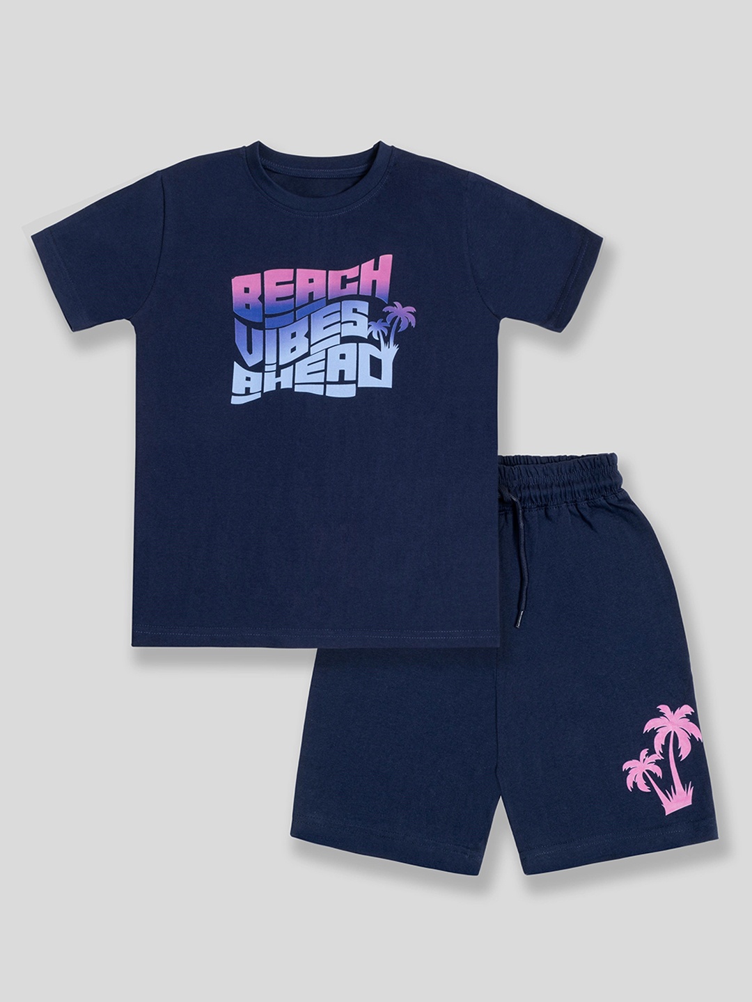 

BAESD Kids Printed Pure Cotton T-shirt With Shorts Set, Navy blue