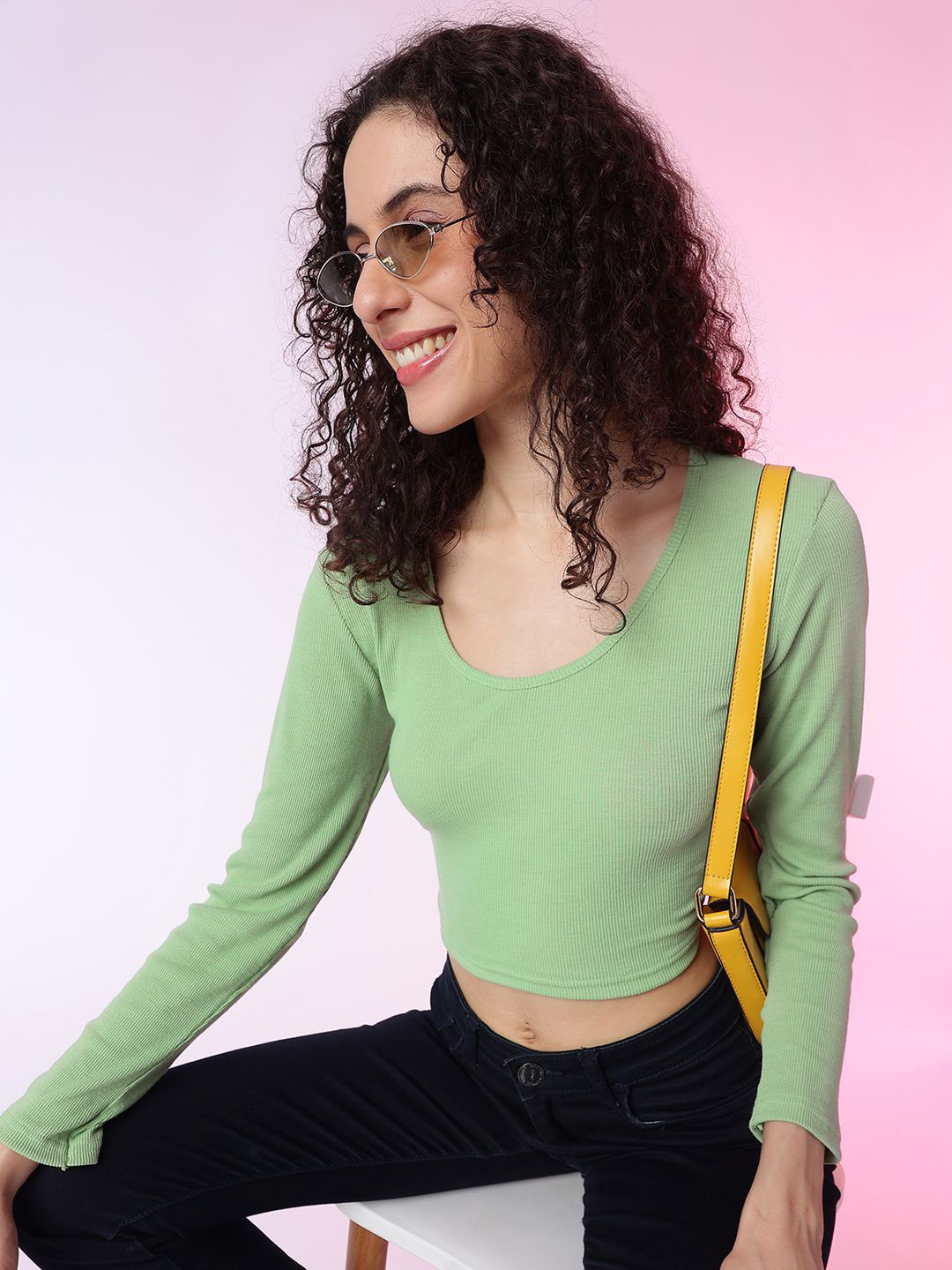 

Lagashi Women Solid Round Neck Top, Green