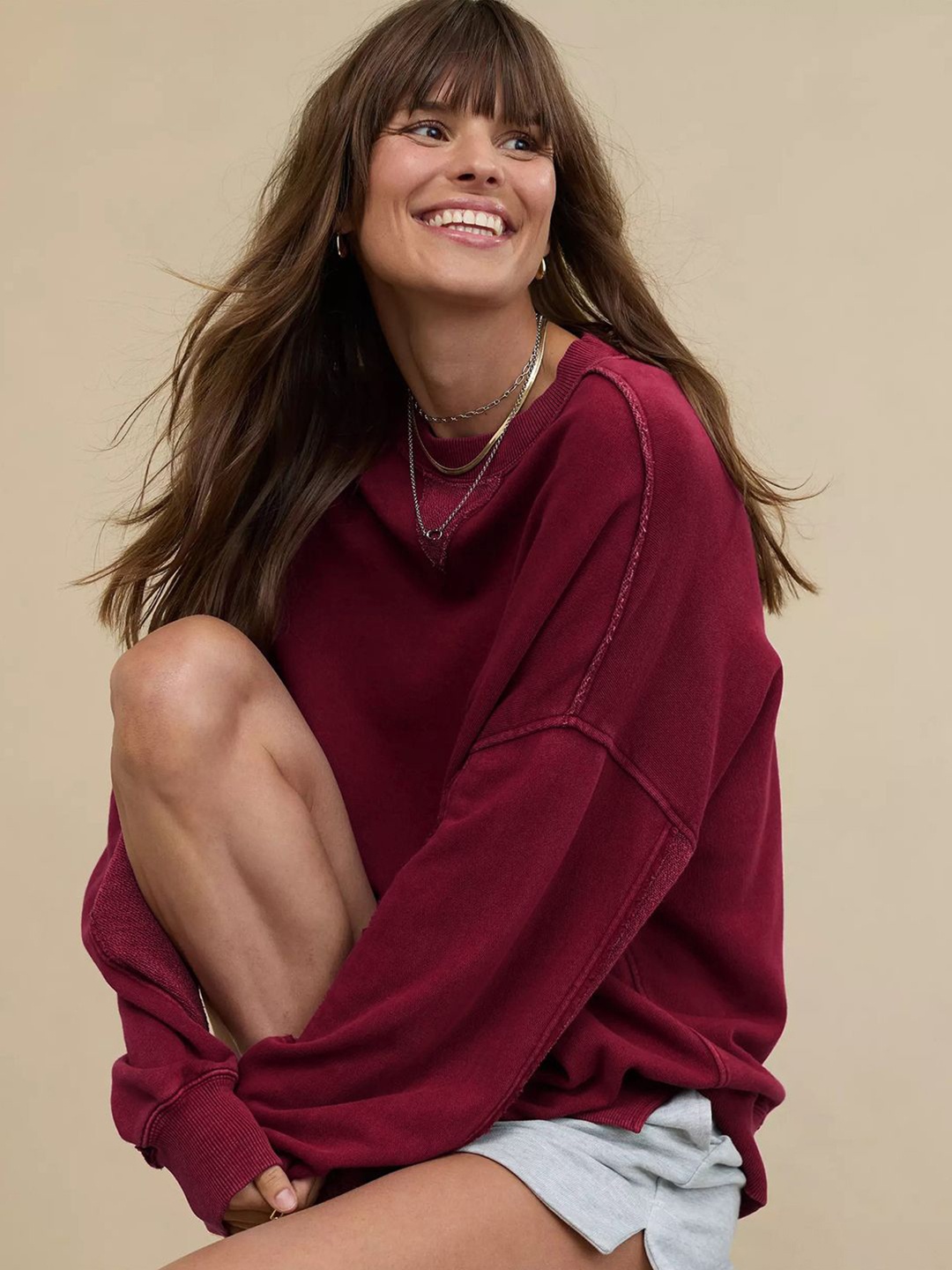 

JC Mode Women Solid Hooded Crop Sweatshirt, Maroon