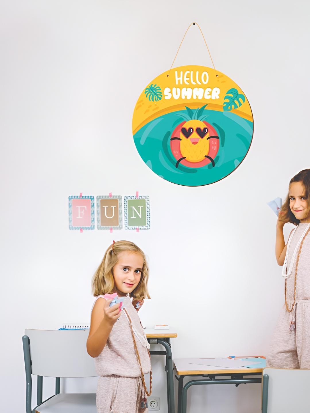 

CVANU Yellow & Blue Hello Summer Printed Wooden Wall Hanging