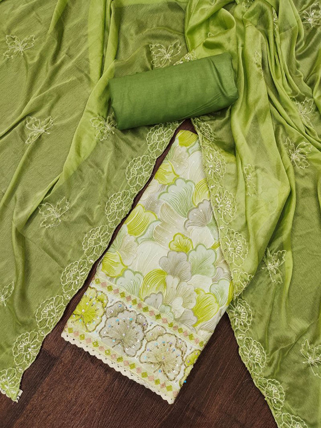 

ASISA Ethnic Motifs Embroidered Sequinned Pure Cotton Unstitched Dress Material, Green