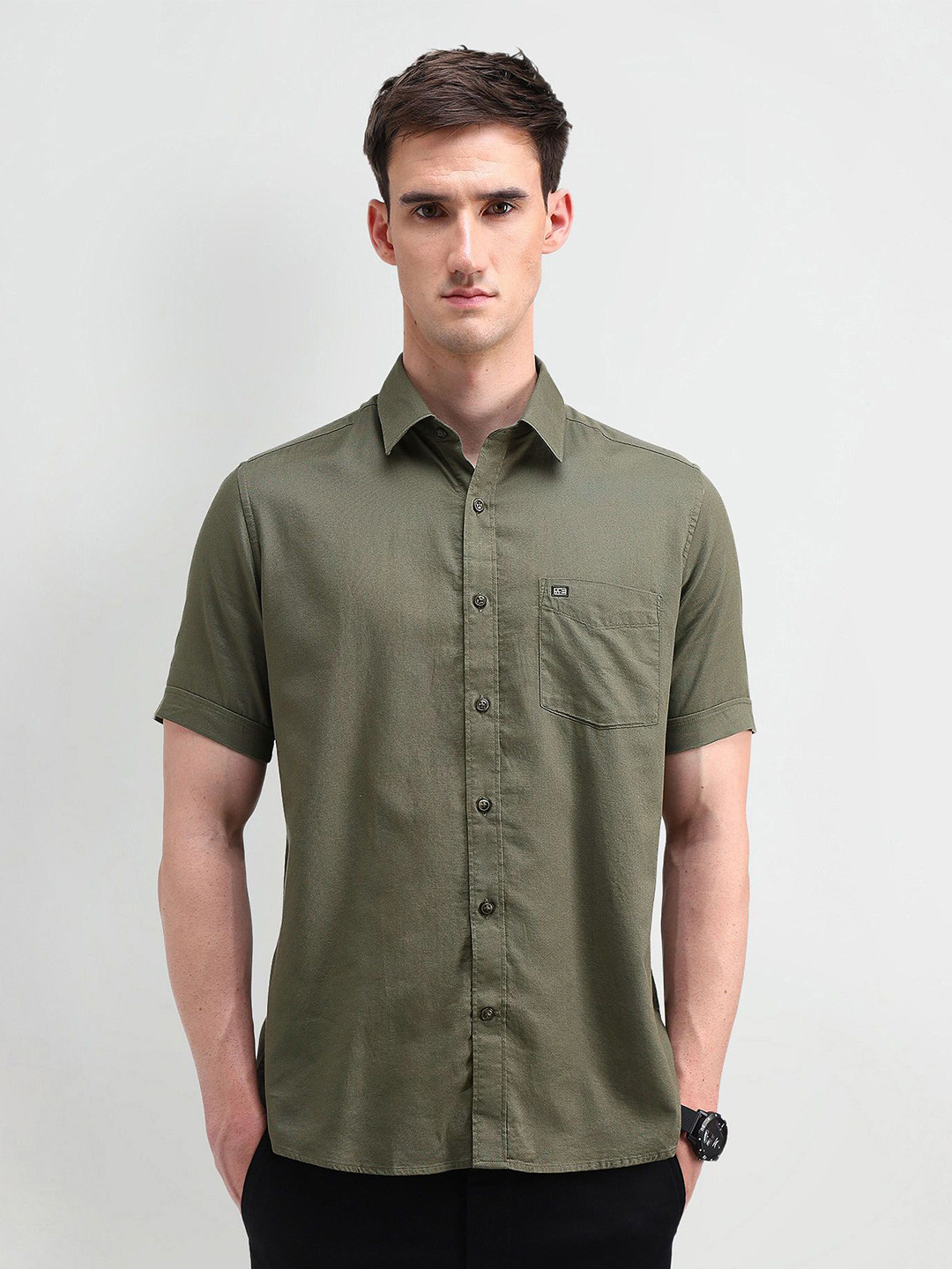 

Arrow Sport Men Classic Spread Collar Solid Cotton Casual Shirt, Olive