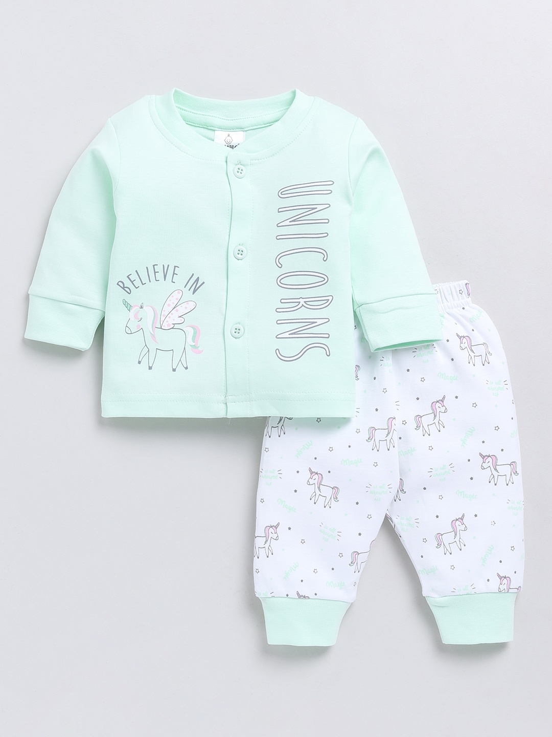 

YK X Tinyo Infant Boys Pure Cotton Printed Top With Joggers, Green