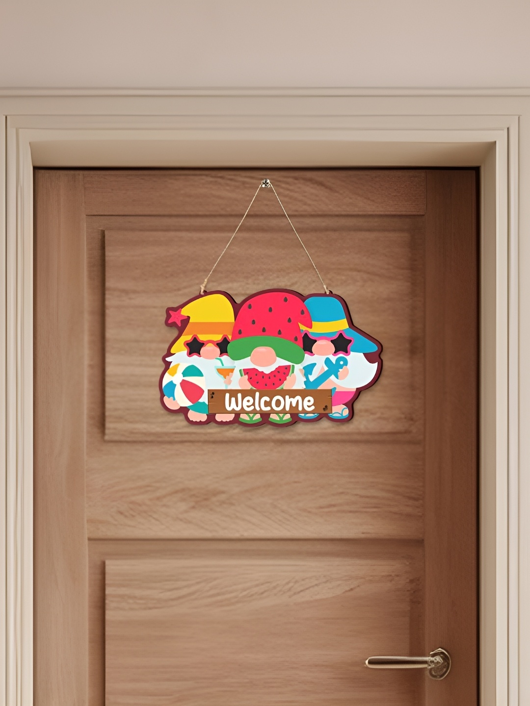 

CVANU Red & Yellow Welcome Printed Wooden Wall Hanging