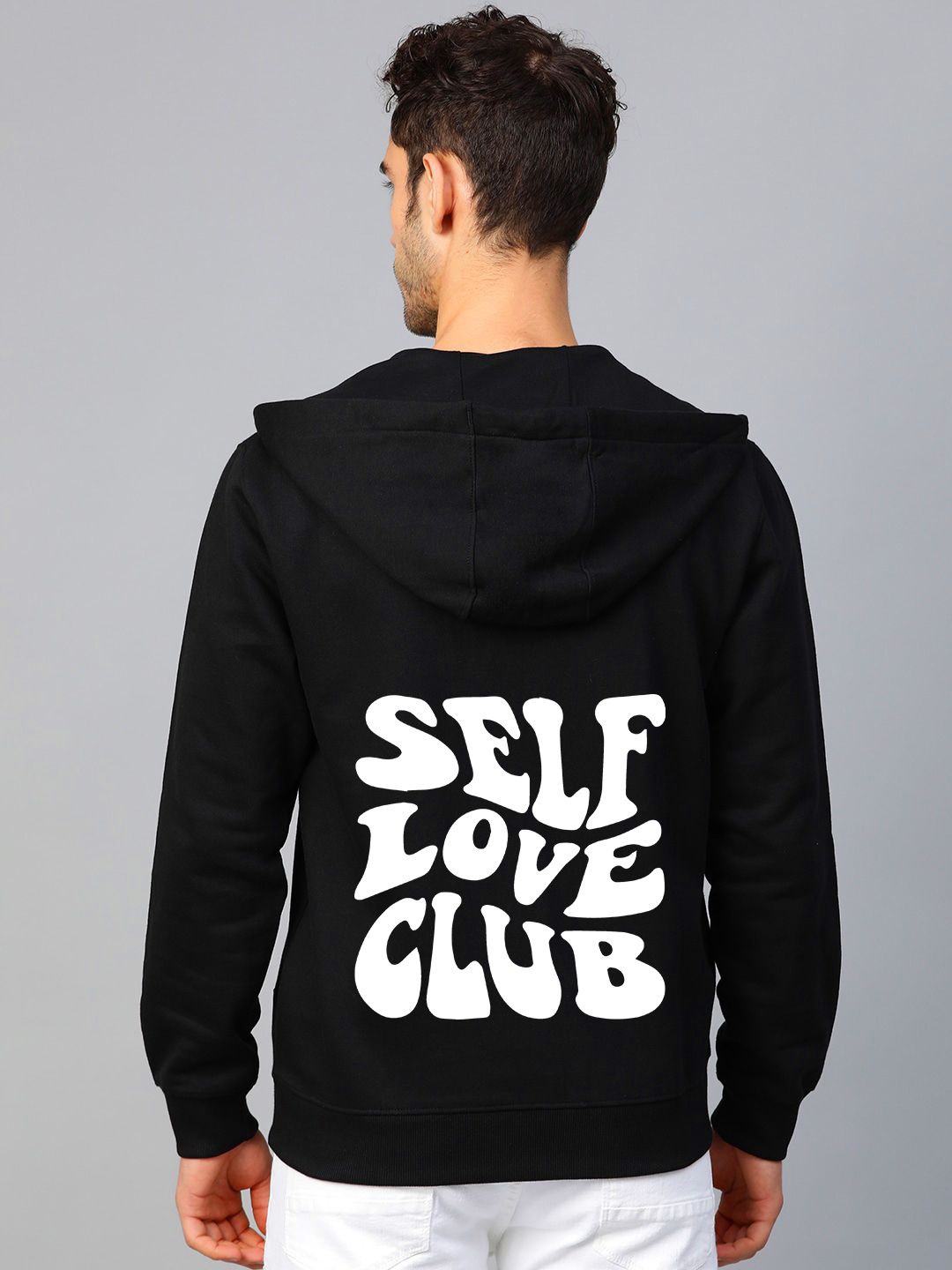 

FALTU.CO Men Typography Printed Zip Detail Hooded Sweatshirt, Black