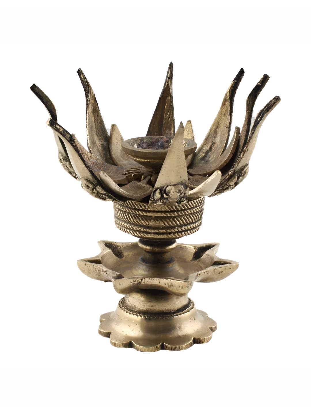 

Indianshelf GoldToned and Black Textured Brass Oil Lamp Diya, Gold
