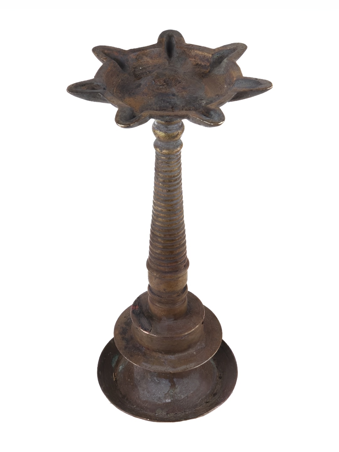 

Indianshelf Bronze-Toned Textured Brass Diya Pooja Essentials