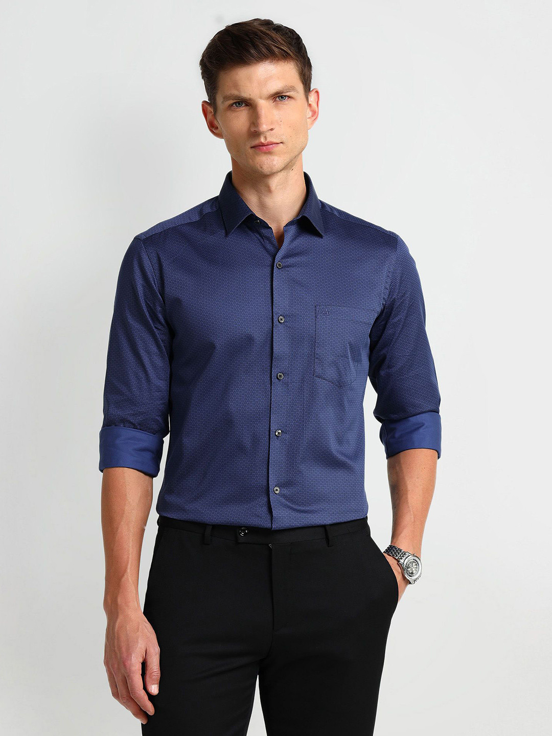 

Arrow Men Modern Spread Collar Abstract Printed Cotton Slim Fit Formal Shirt, Blue