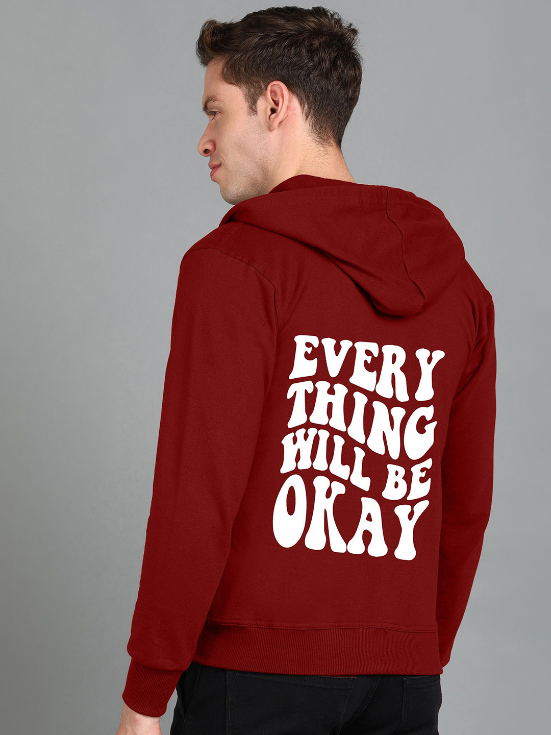 

FALTU.CO Men Typography Printed Hooded Ribbed Cotton Sweatshirt, Maroon