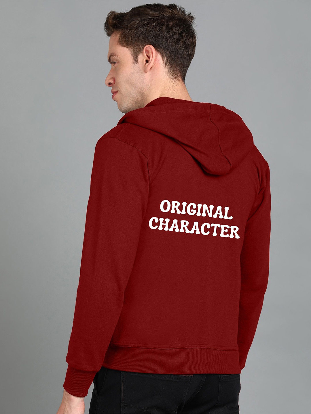 

FALTU.CO Men Printed Hooded Pure Cotton Sweatshirt, Maroon