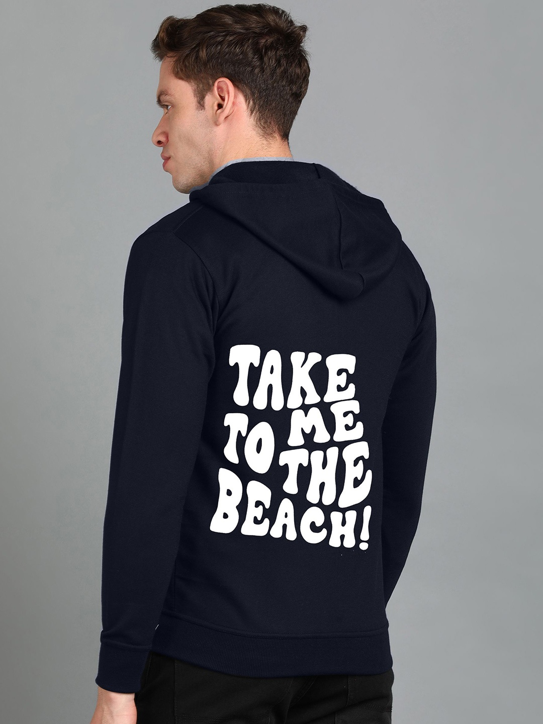 

FALTU.CO Men Graphic Printed Hooded Pure Cotton Sweatshirt, Navy blue