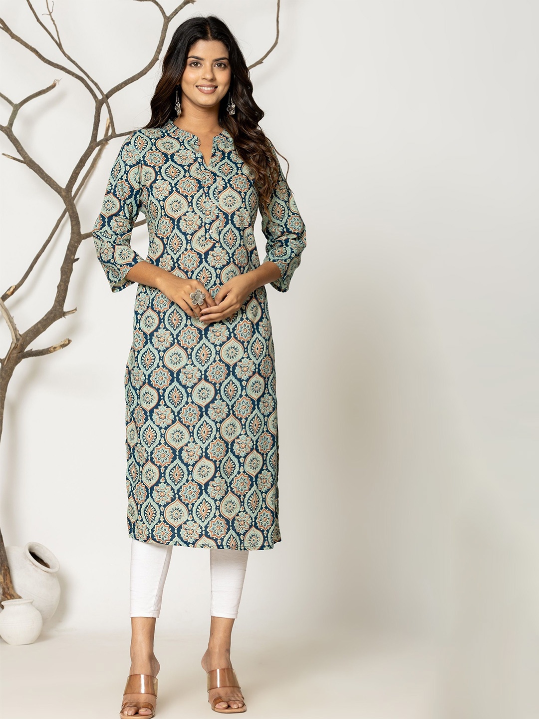 

JAIPURI BUNAAI Ethnic Motifs Print A-Line Midi Dress, Multi