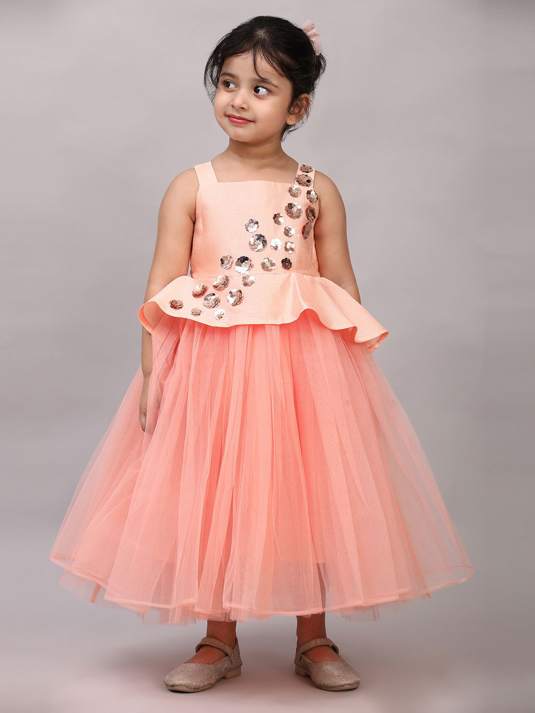 

Toy Balloon kids Girls Embellished Applique Gown Maxi Dress, Peach