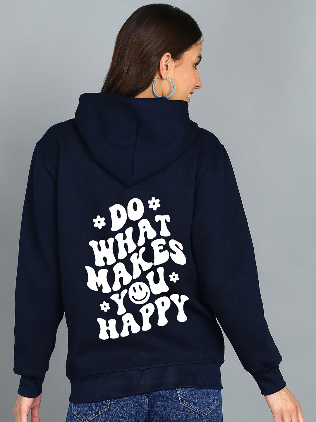 

FALTU.CO Women Typography Printed Hooded Ribbed Cotton Sweatshirt, Navy blue