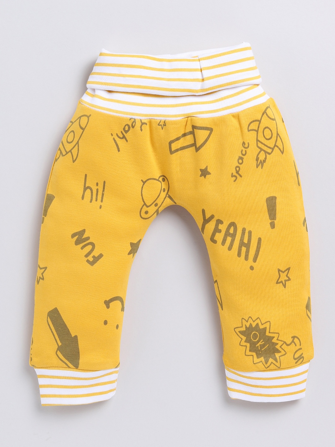 

YK X Tinyo Infant Boys Mid-Rise Printed Cotton Joggers, Mustard