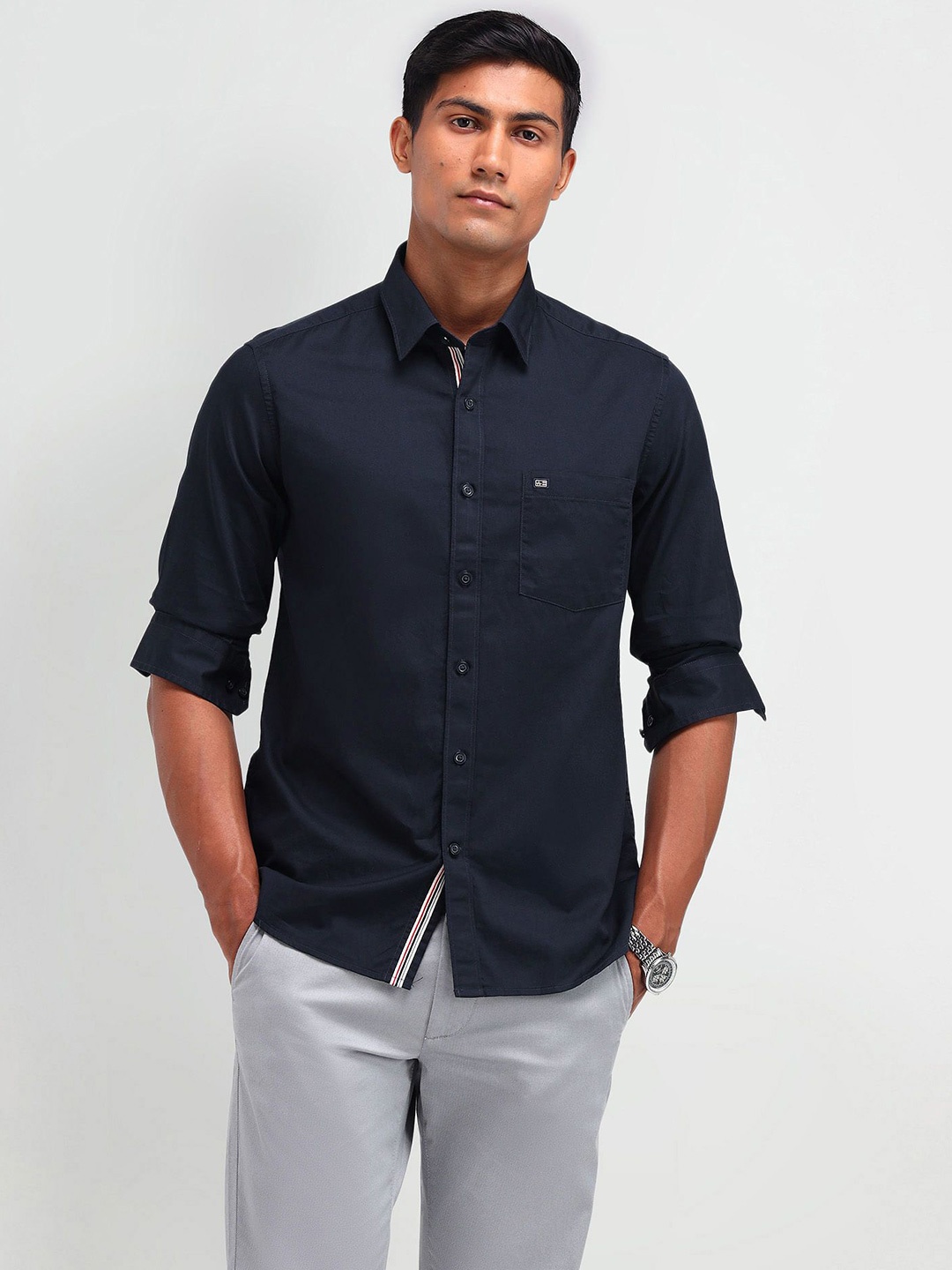 

Arrow Sport Men Modern Spread Collar Solid Cotton Slim Fit Casual Shirt, Blue