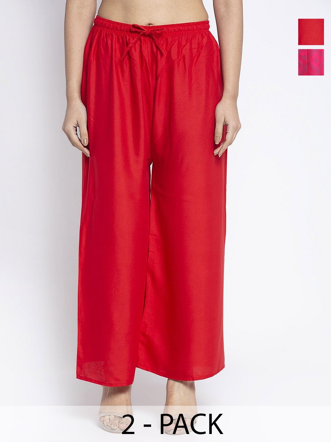 

GRACIT Women Pack Of 2 Flared Ethnic Palazzos, Red