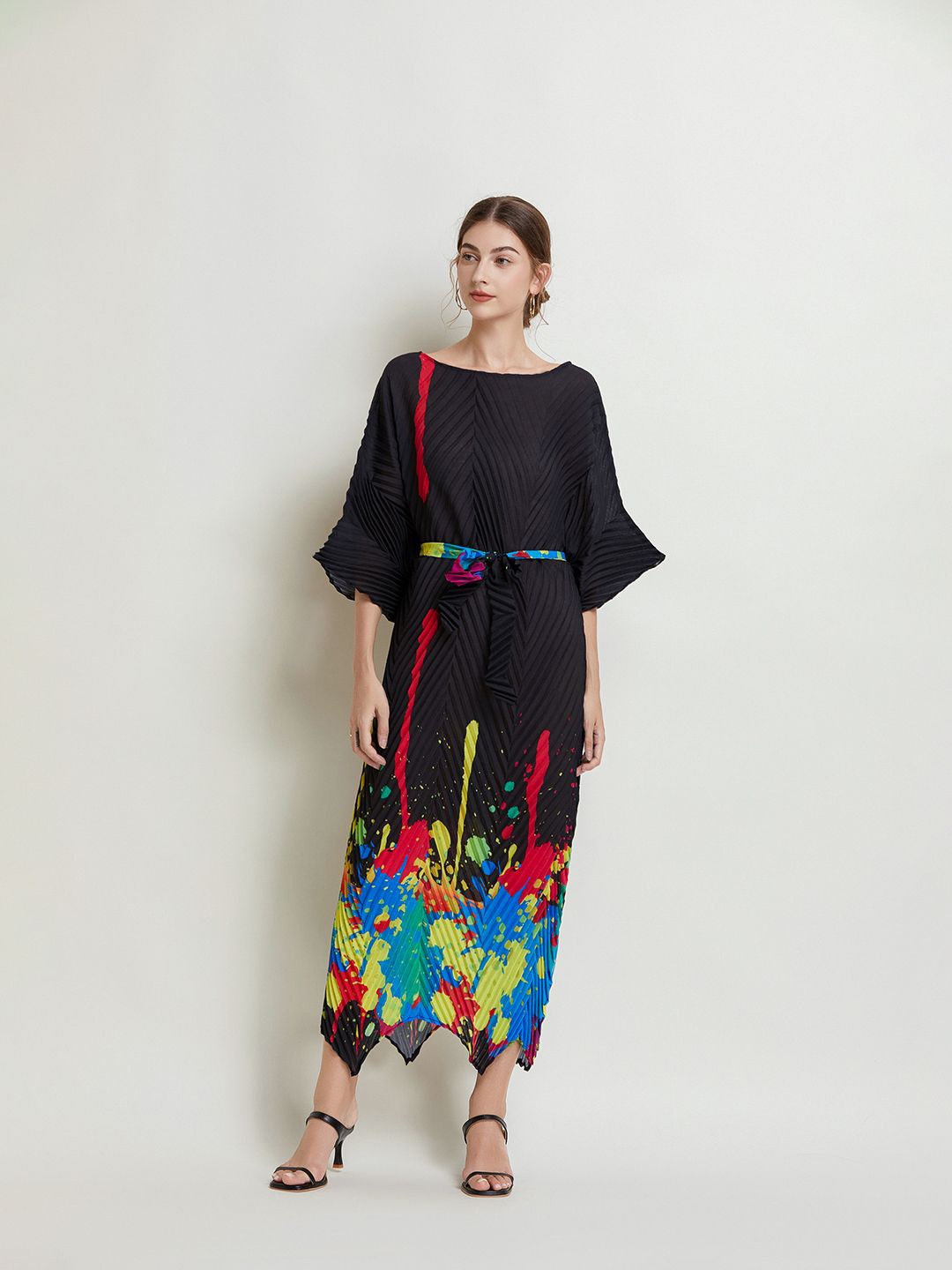 

JC Collection Print Bell Sleeve Maxi Dress, Black