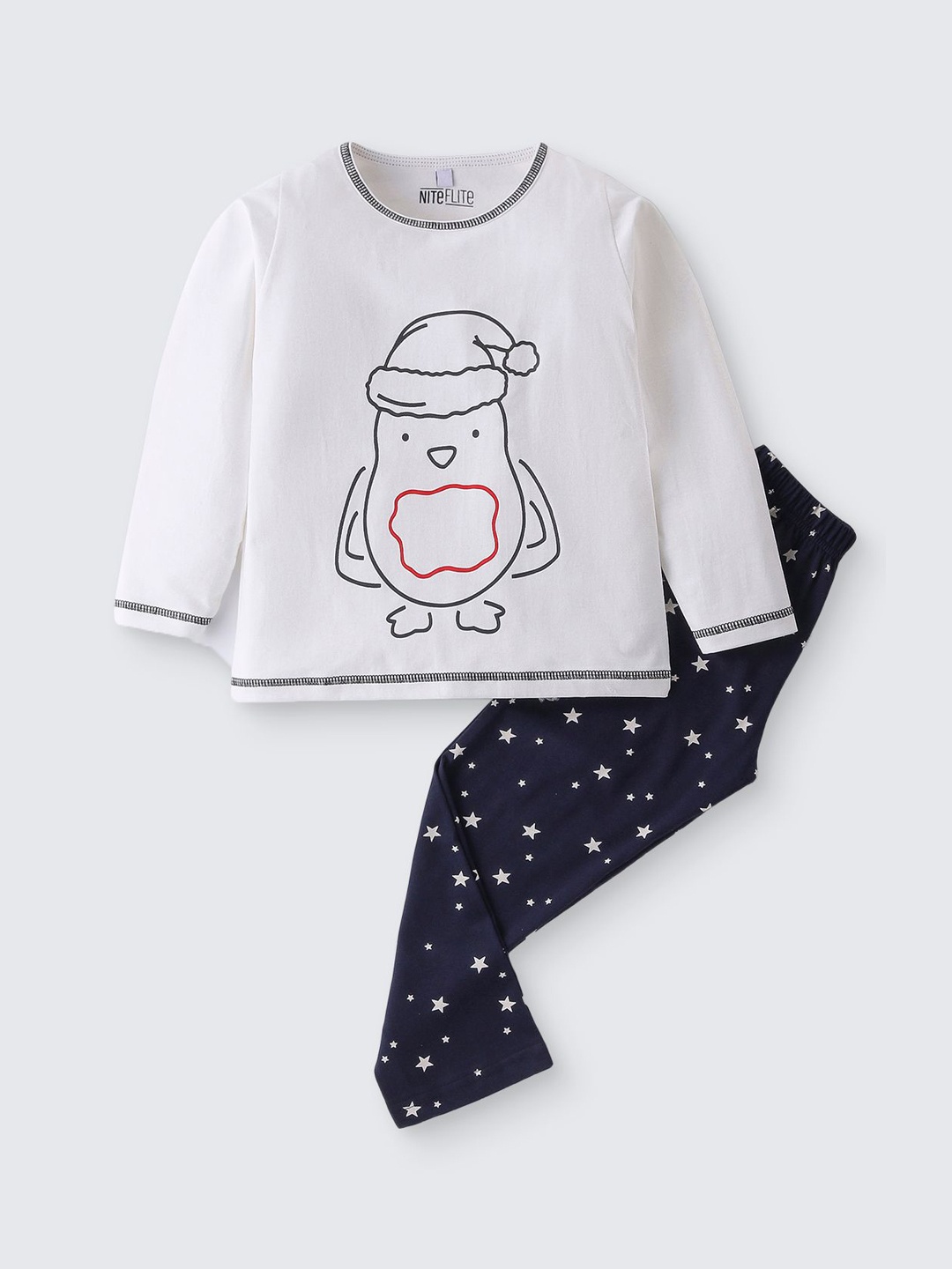 

Nite Flite Unisex Kids Printed Night suit, Off white