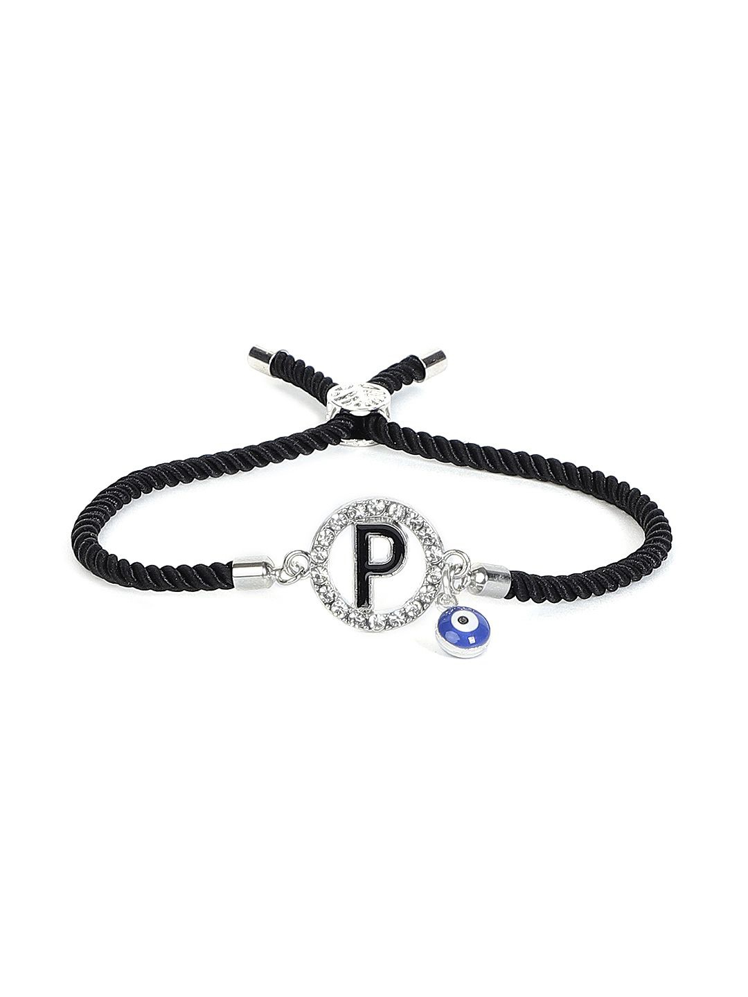 

EL REGALO Unisex Artificial Stone Studded Evil Eye Charm Bracelet, Silver