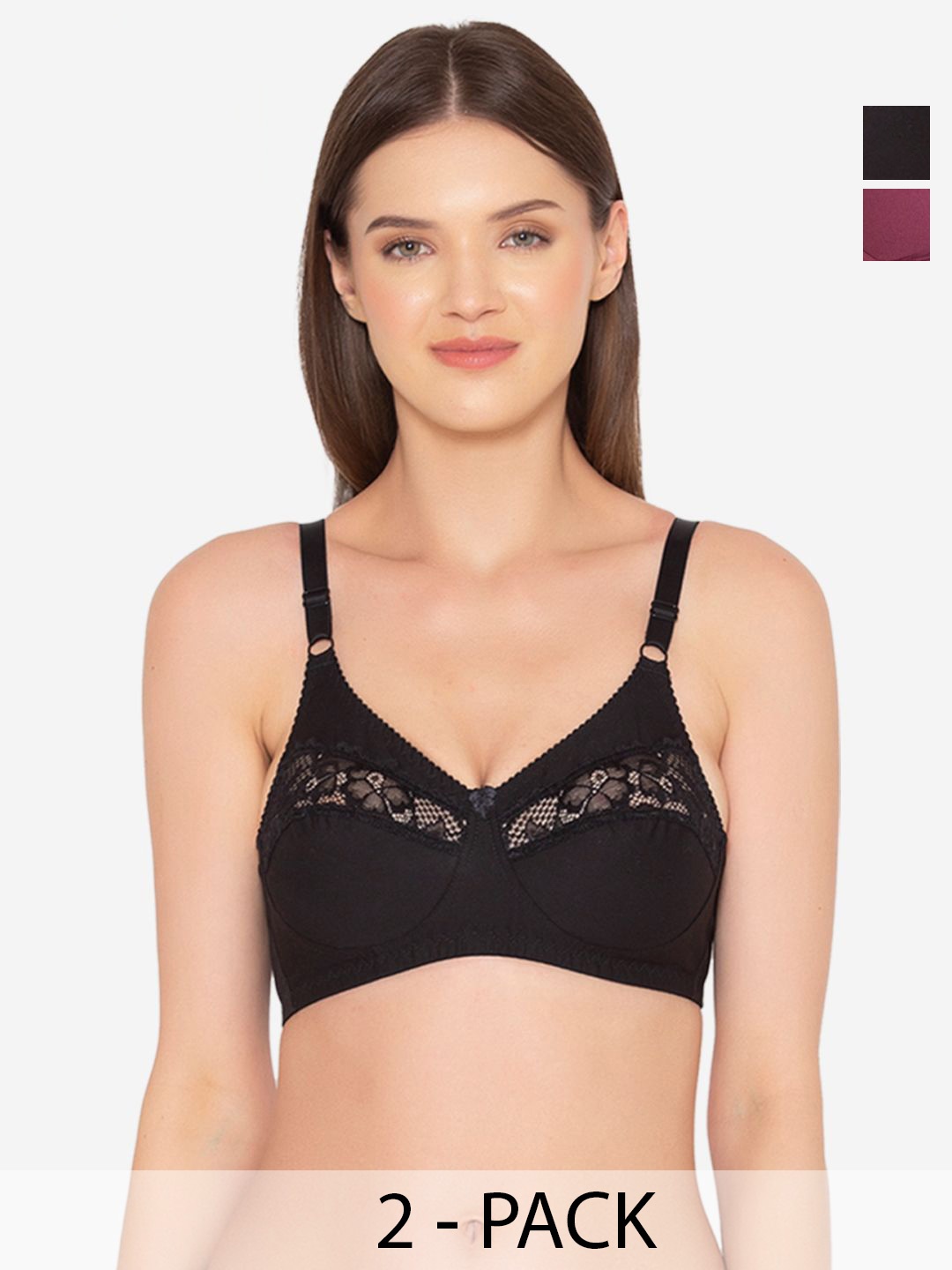 

GROVERSONS Paris Beauty Pack of 2 Women Full Coverage Non-Padded Bra, Maroon
