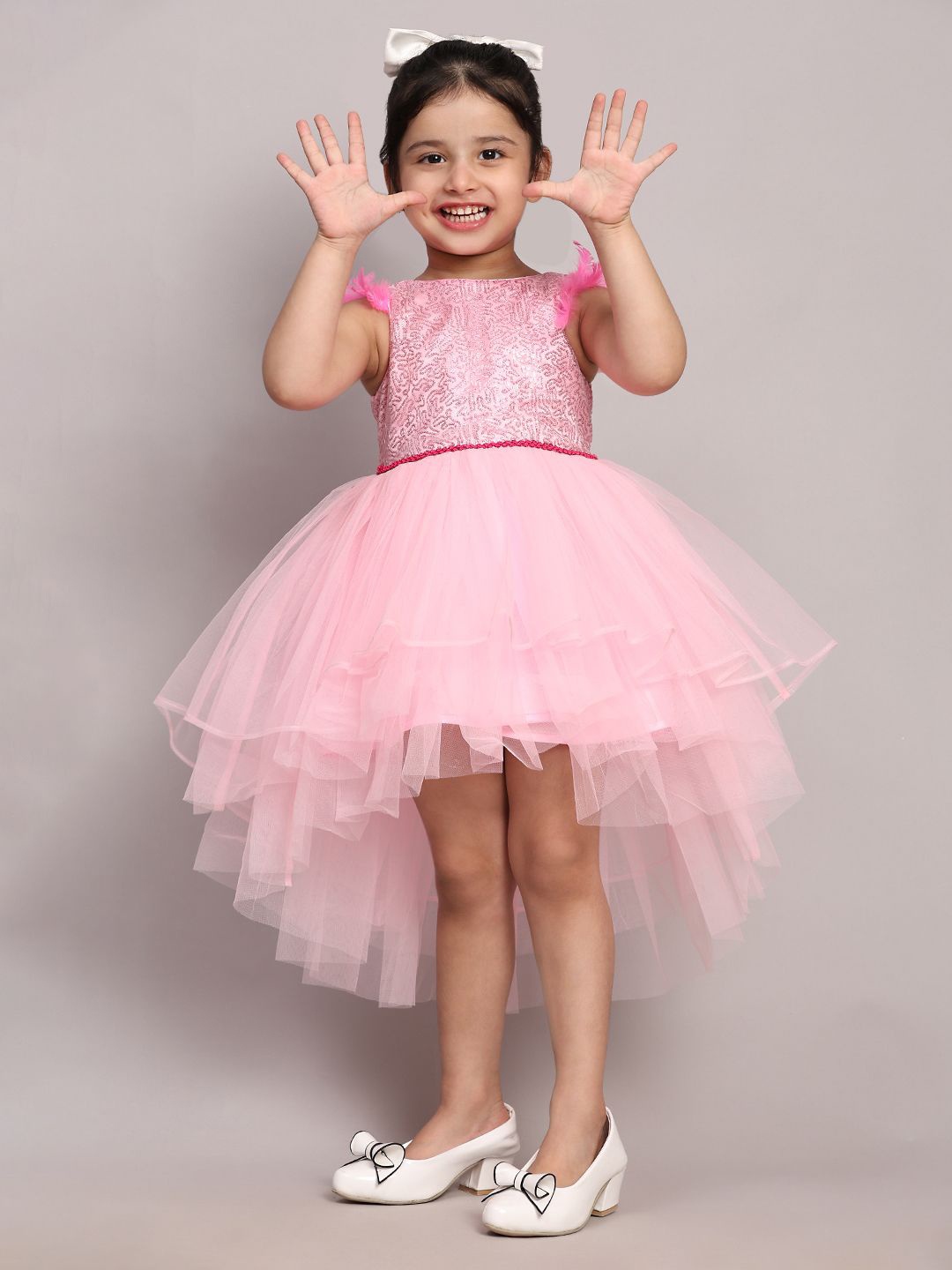 

Toy Balloon kids Girls Embellished Round Neck Sleeveless Fit & Flare Dress, Pink