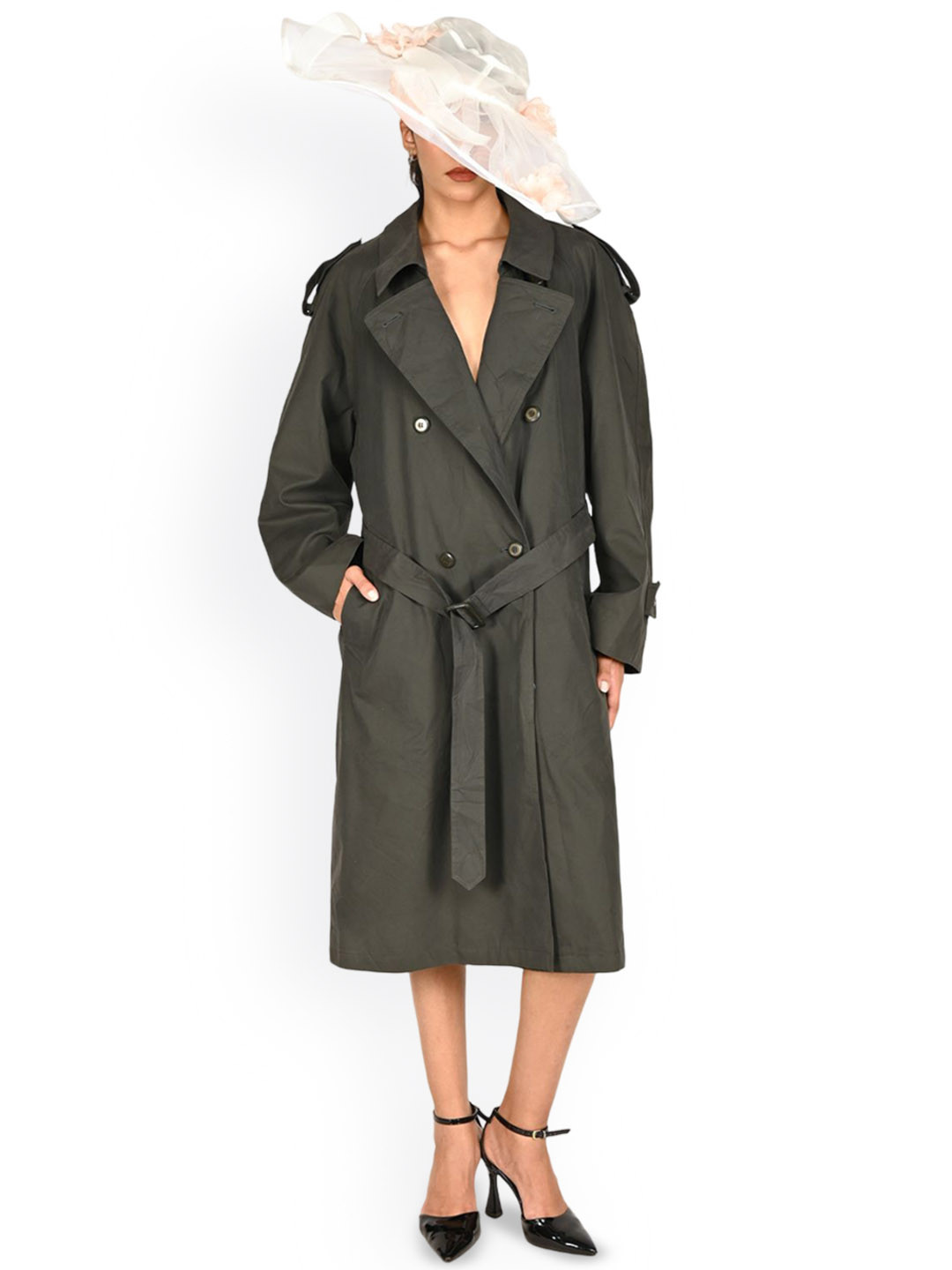 

ODETTE Women Solid Longline Open Front Jacket, Olive