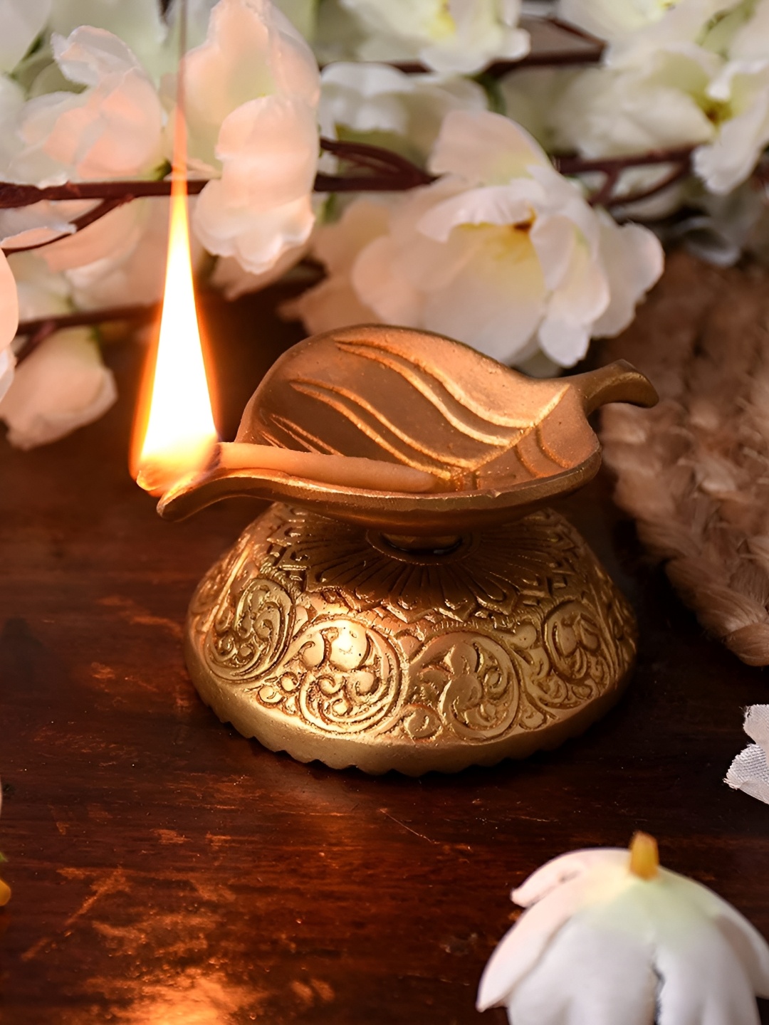 

Indianshelf Gold Toned Textured Brass Pooja Diya Pooja Essentials