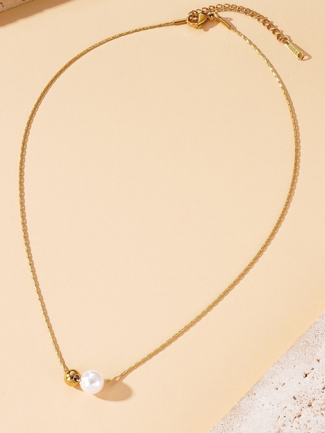 

MYKI Gold-Plated Stainless Steel Quirky Pearl Beaded Pendant With Chain