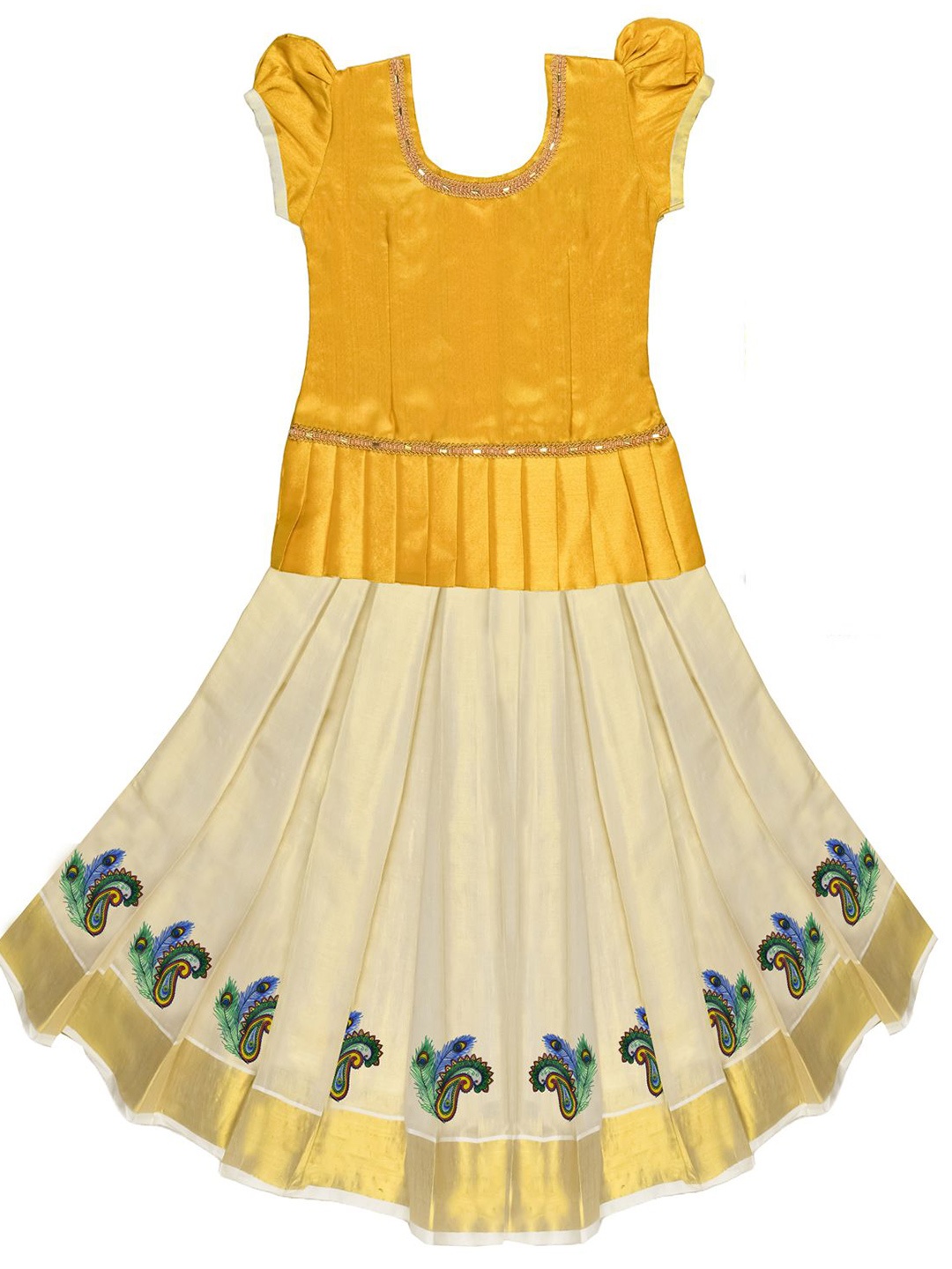 

AMIRTHA FASHION Girls Embellished Khari Print Ready to Wear Lehenga Set, Gold