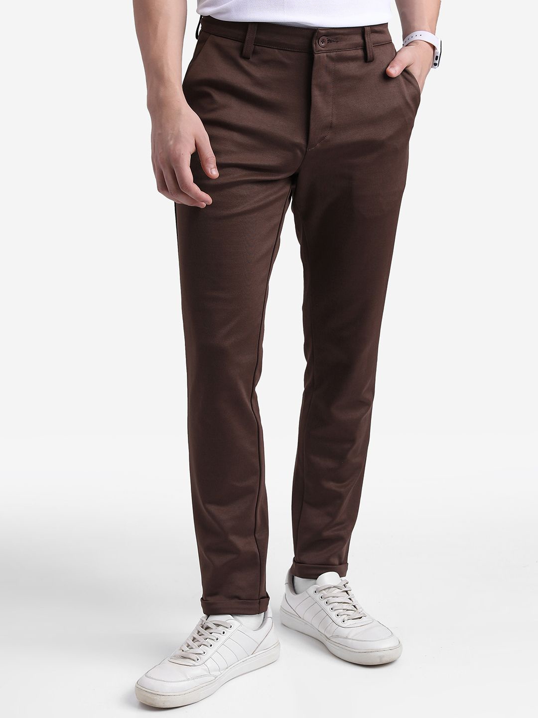 

HIGHLANDER Men Slim Fit Chinos Trousers, Brown