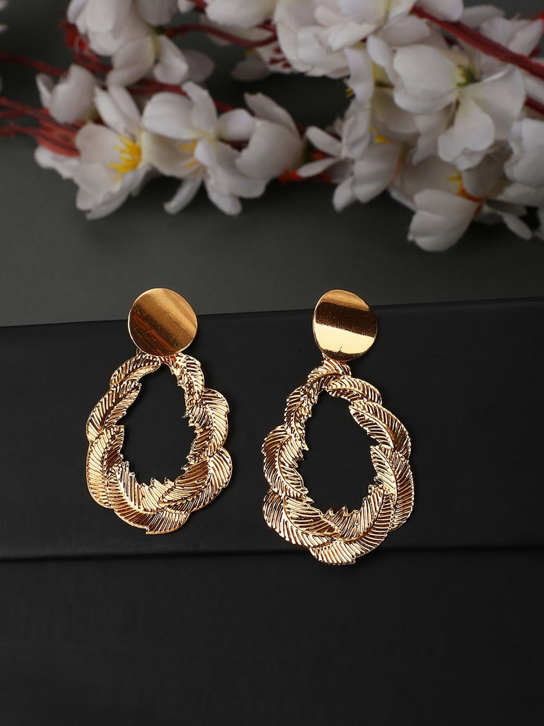 

ANIKAS CREATION Gold Plated Contemporary Drop Earrings