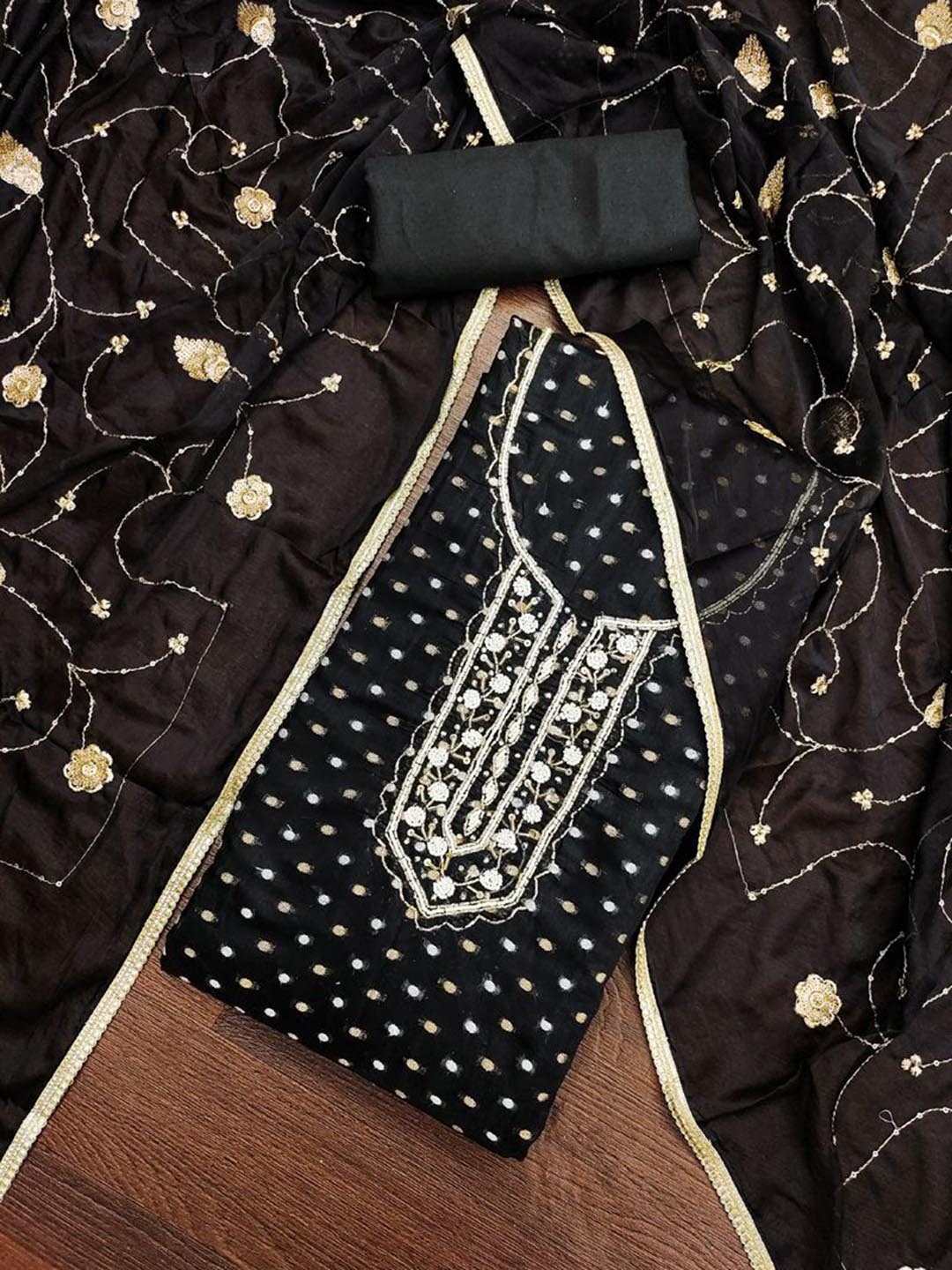

ASISA Ethnic Motifs Embroidered Beads and Stones Unstitched Dress Material, Black