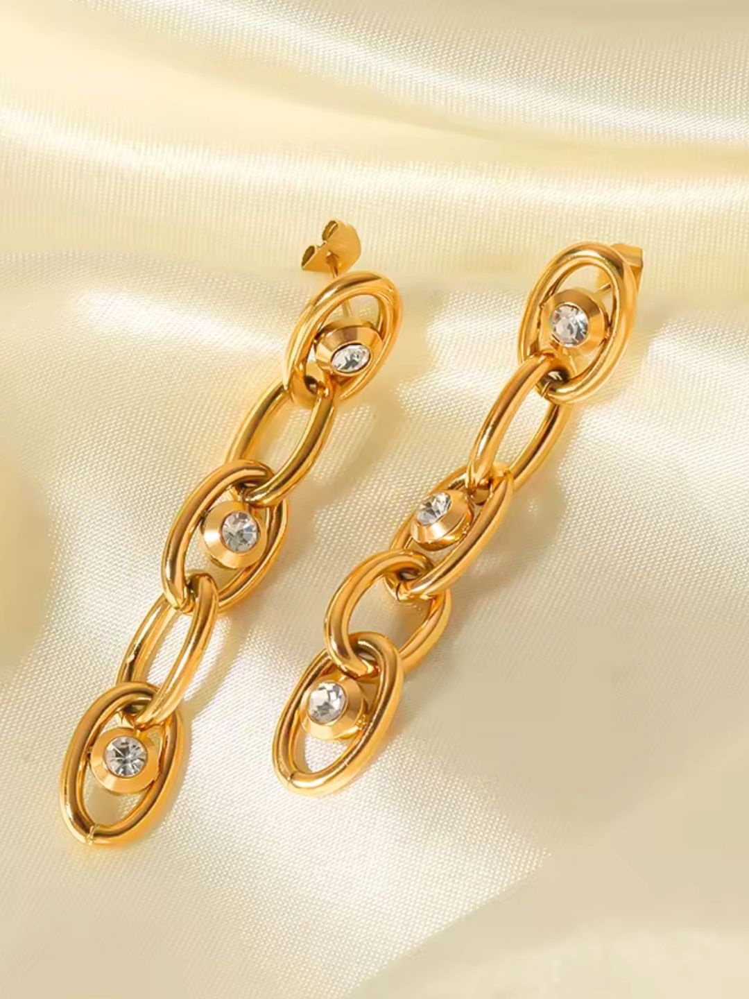 

SALVE Stainless Steel Stones Studded Drop Earrings, Gold
