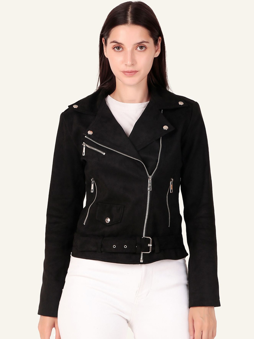 

Leather Retail Women Solid Biker Jacket, Black