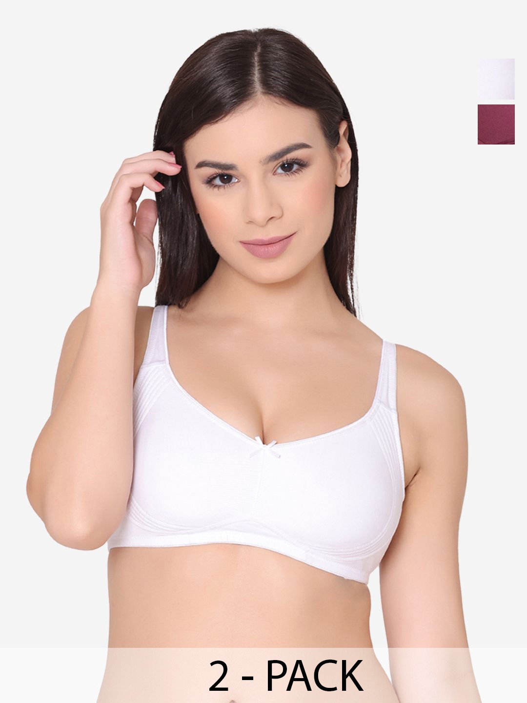 

GROVERSONS Paris Beauty Pack of 2 Women Solid Full Coverage Non-Padded Bra, White