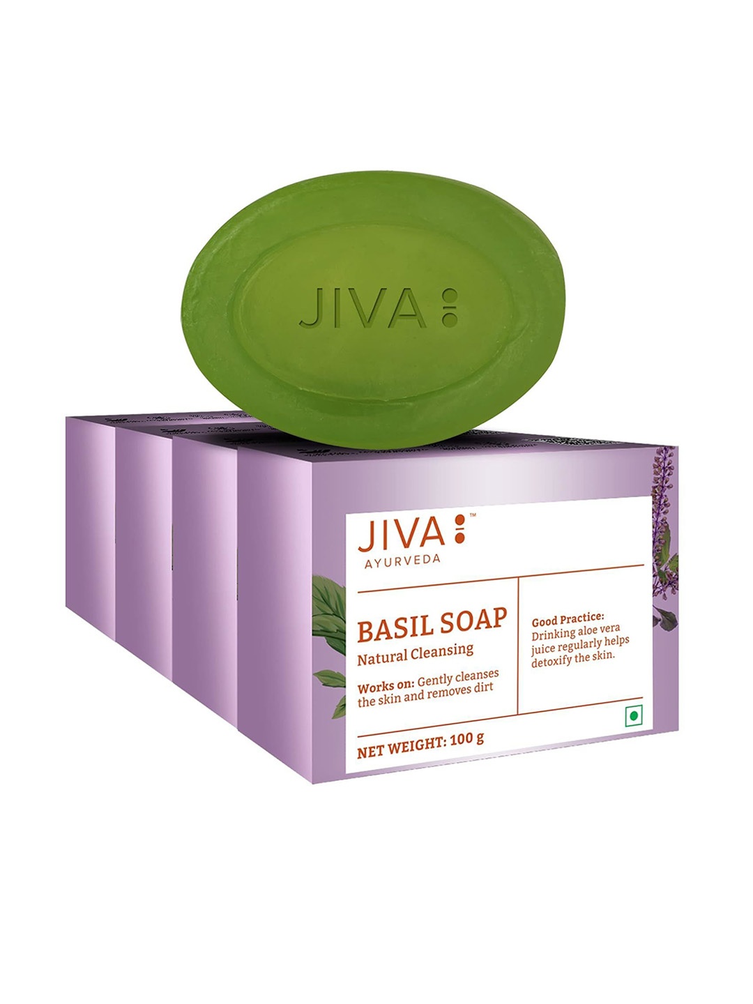 

Jiva Set Of 4 Ayurveda Natural Cleansing Basil Soaps - 100g Each, Green