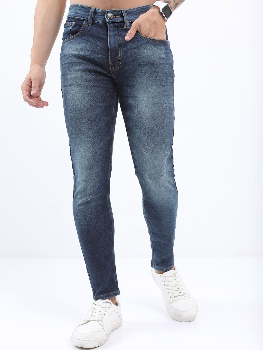 

HIGHLANDER Men Tapered Fit Light Fade Stretchable Jeans, Blue