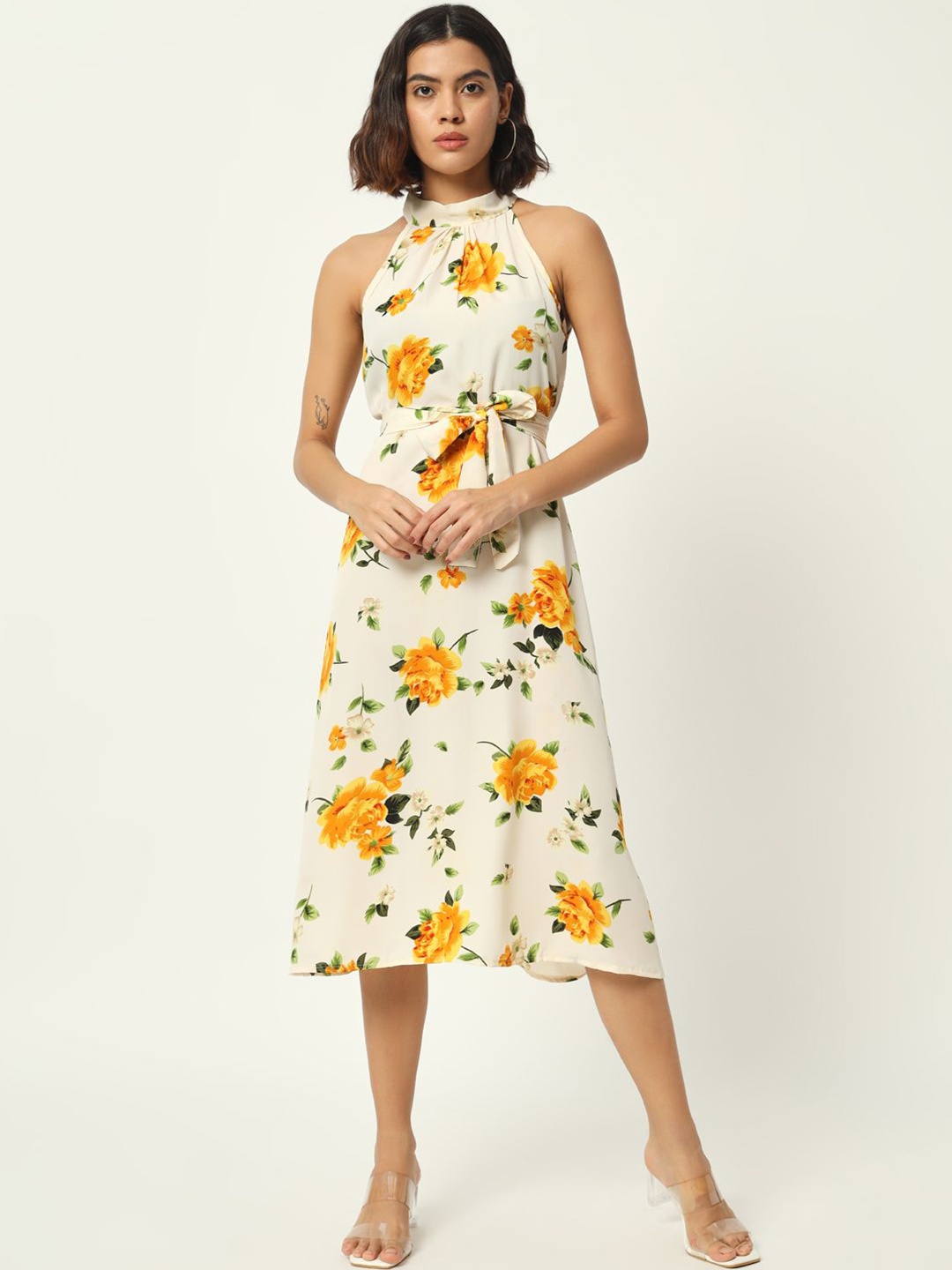 

Womenster Floral Printed A-Line Midi Dress, Off white