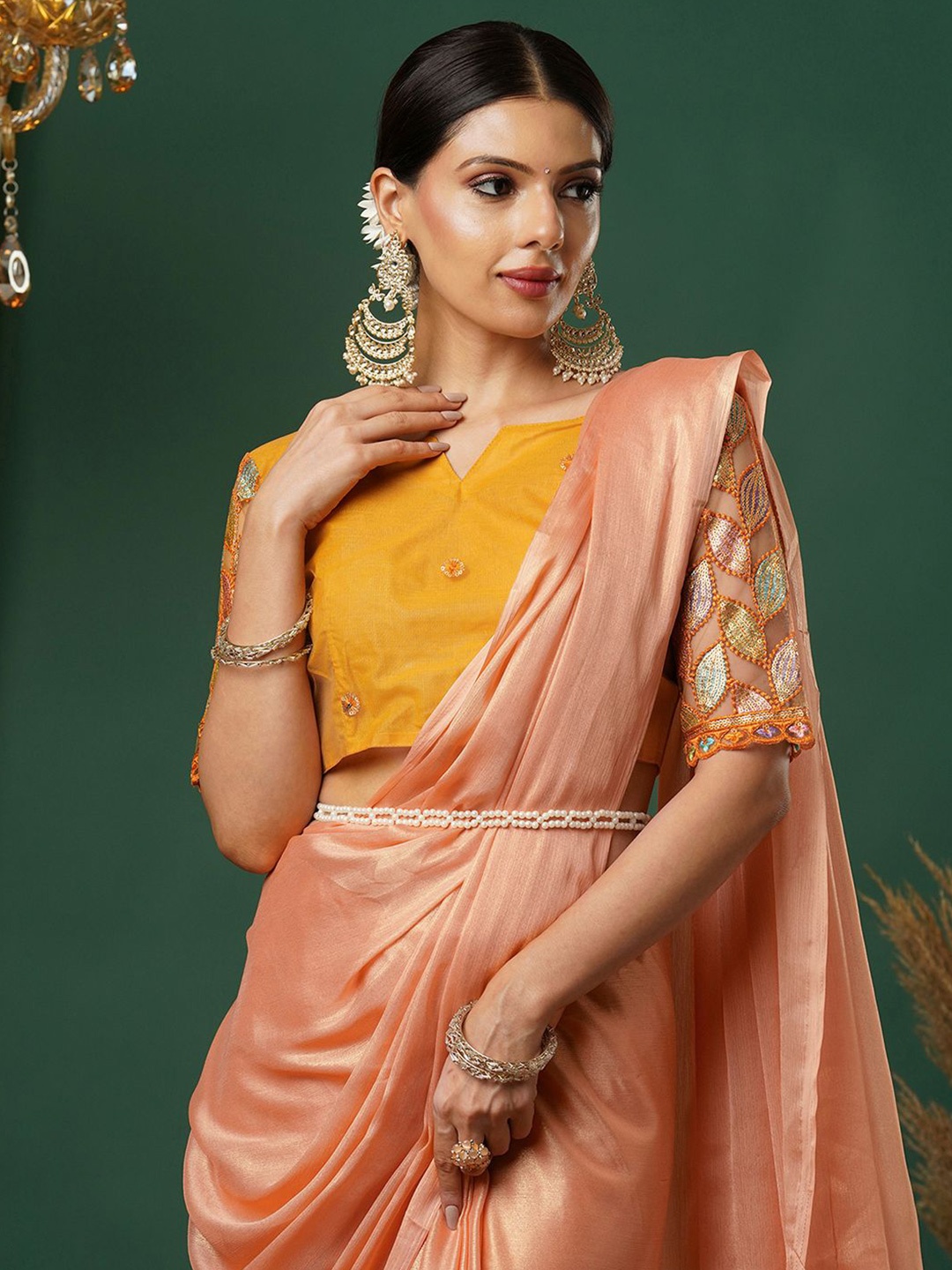 

Satrani Pure Georgette Solid Saree, Orange