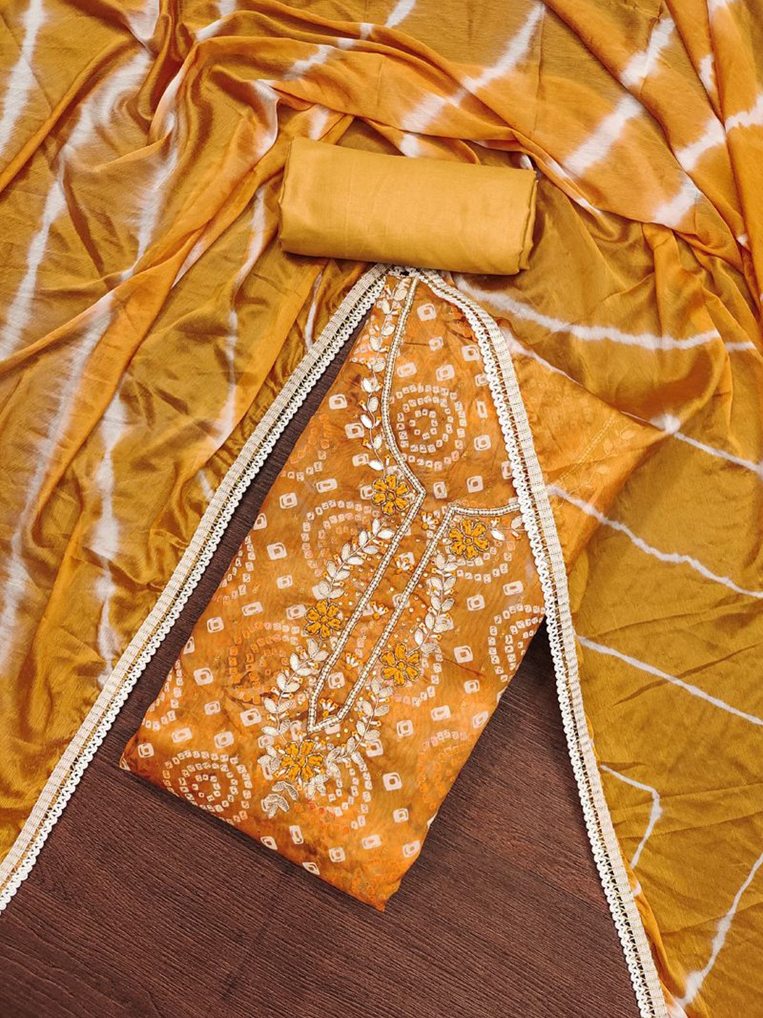 

ASISA Ethnic Motifs Embroidered Beads and Stones Unstitched Dress Material, Mustard