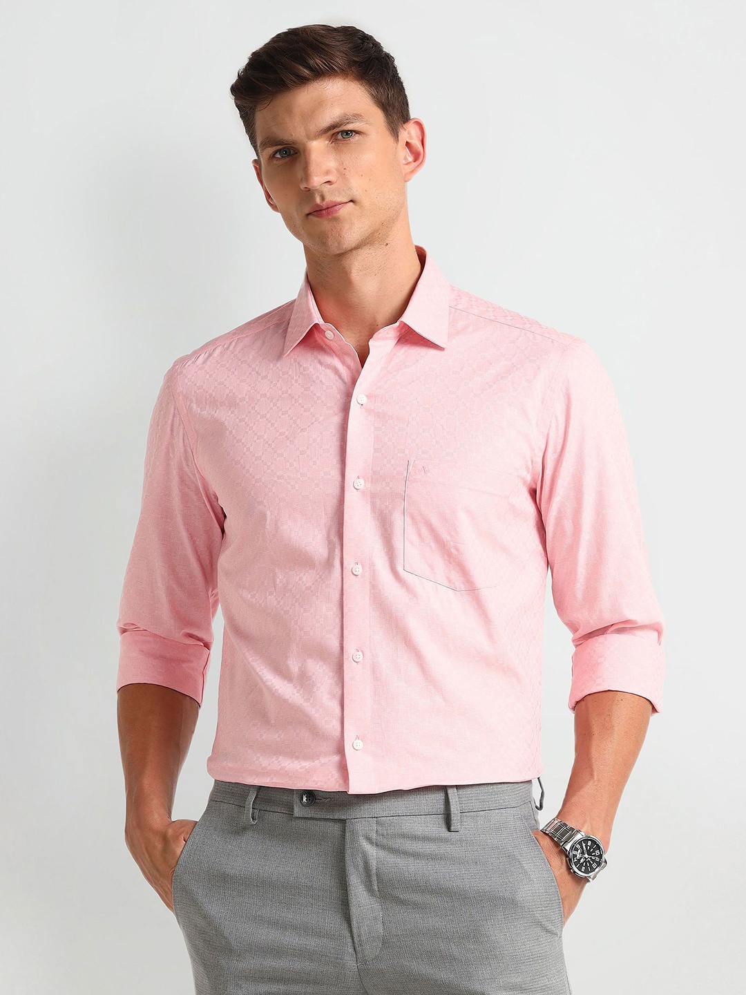 

Arrow Men Modern Slim Fit Abstract Printed Formal Shirt, Pink