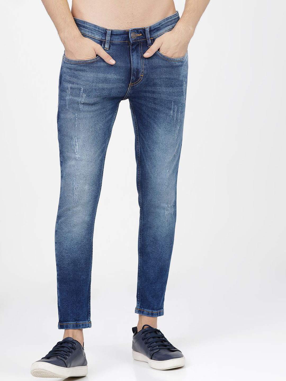 

HIGHLANDER Men Tapered Fit Light Fade Stretchable Jeans, Blue