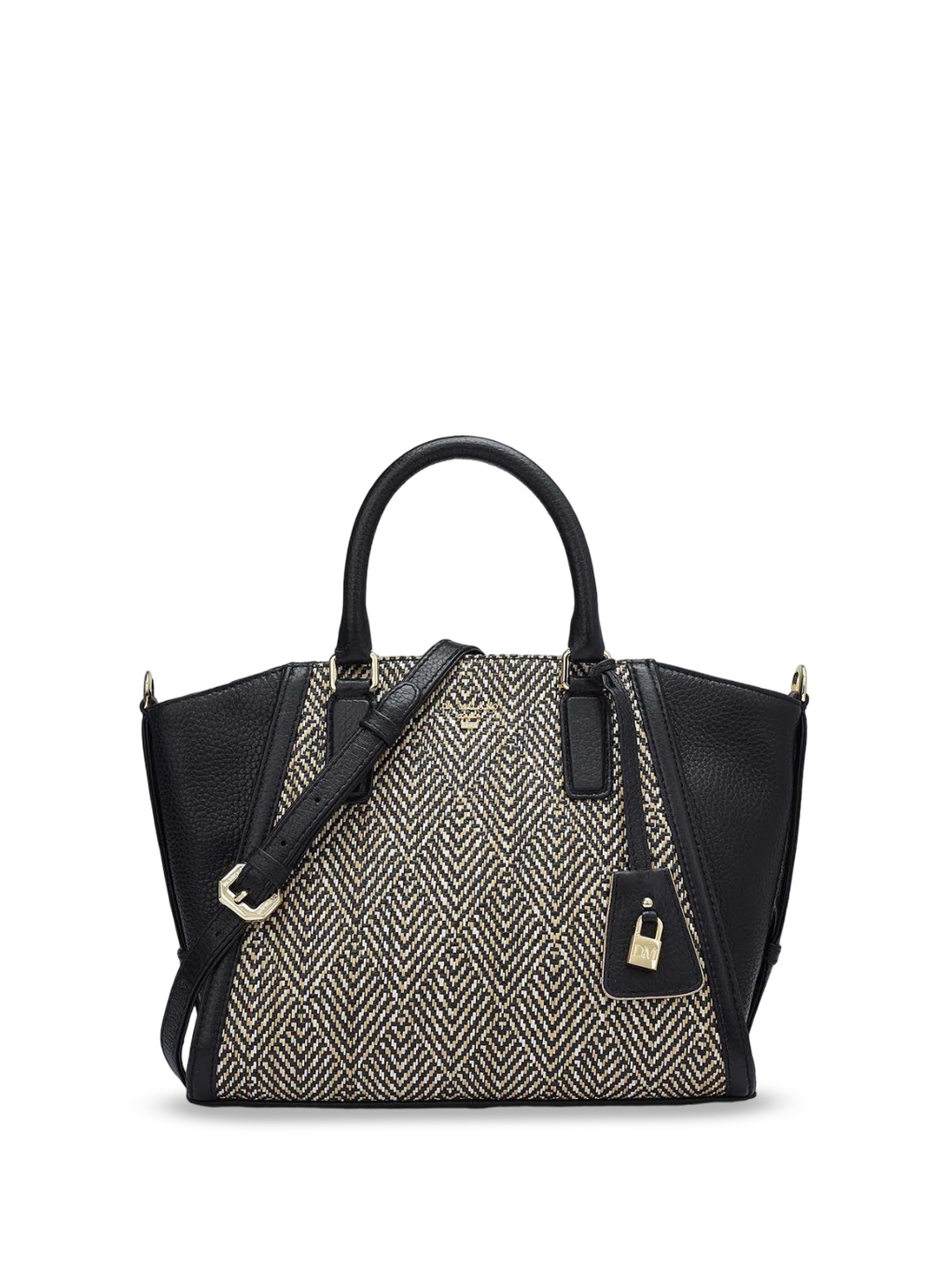 

Da Milano Textured Leather Oversized Structured Handheld Bag, Black