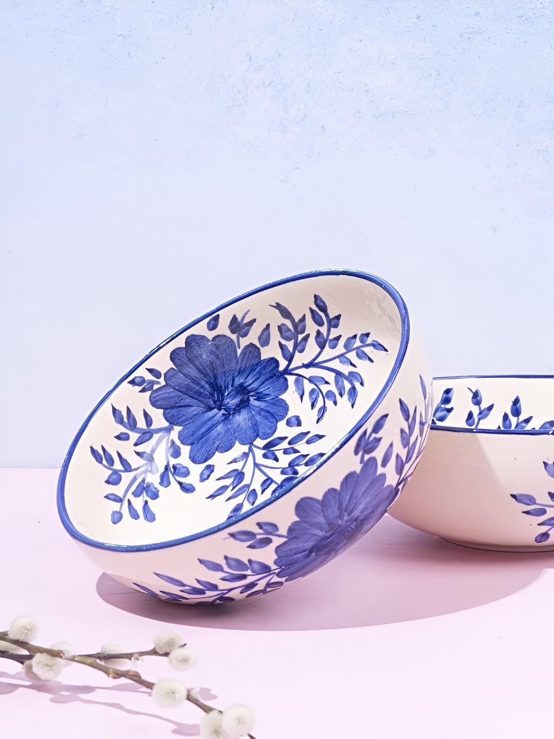 

AMALAFIEE CERAMICS Blue 2 Pieces Printed Ceramic Microwave Safe Glossy Serving Bowls