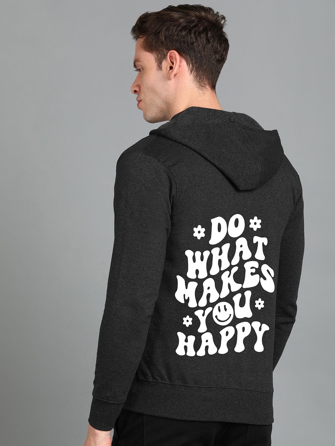 

FALTU.CO Men Typography Printed Hooded Ribbed Cotton Sweatshirt, Charcoal